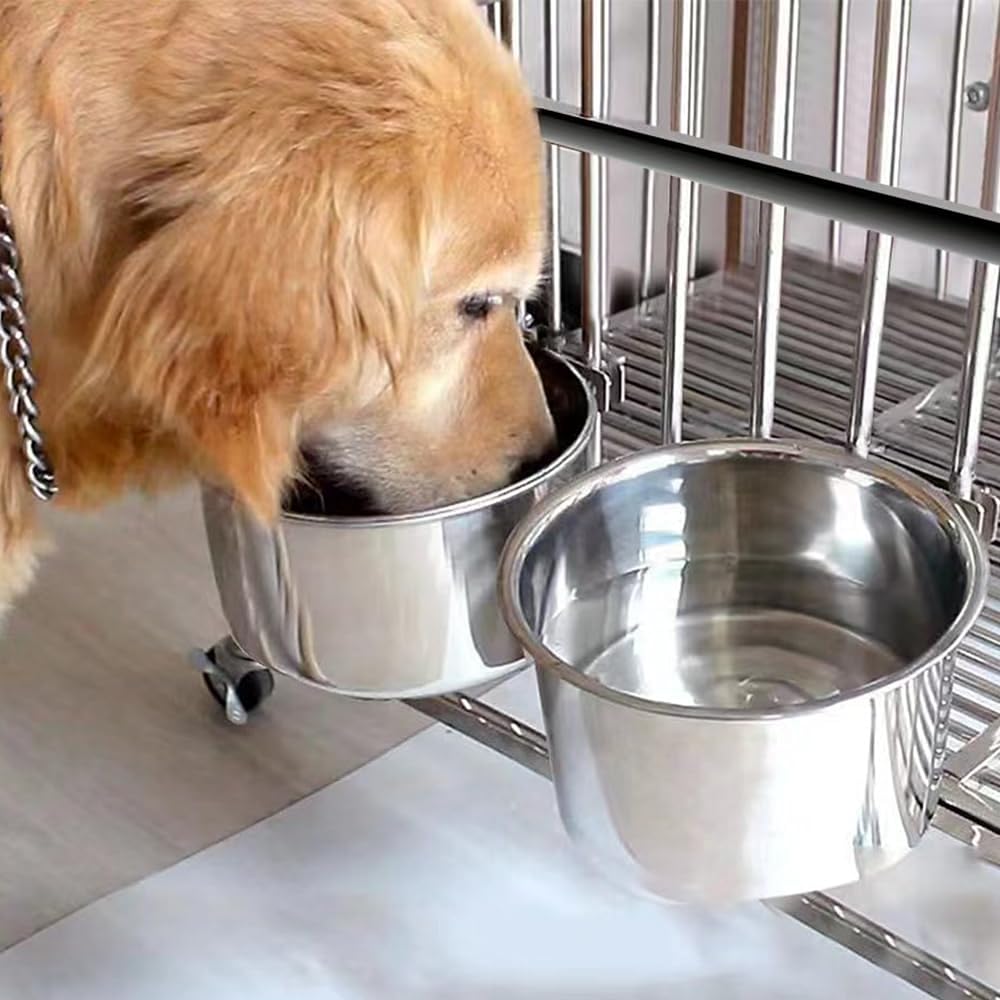 2 Pack Large Dog Water Food Bowls, Dog Crate Water Bowl No Spill, Water Bowl for Crate Cage Accessories, Kennel Water Bowls Hanging, Stainless Steel