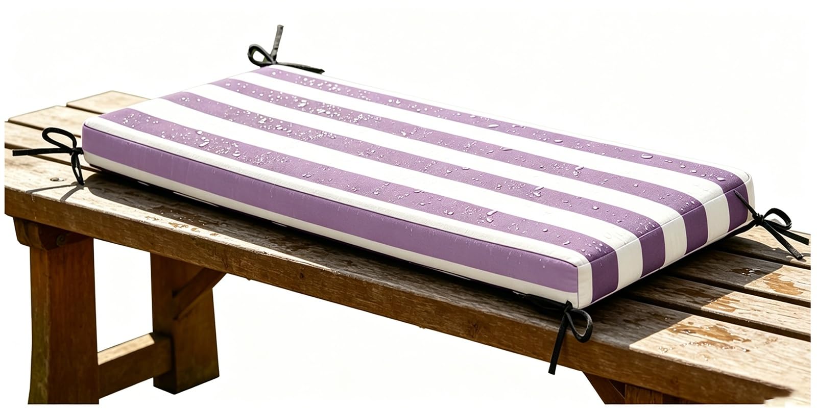 Miecoae Water Repellent Outdoor Bench Cushions Striped, Outdoor Swing Seat Cushions Waterproof 80% 5cm/1.9" Thick Outdoor Bench Cushion, Settee Couch Pads with Ties(Violet White,110x50 cm 43x20 in)