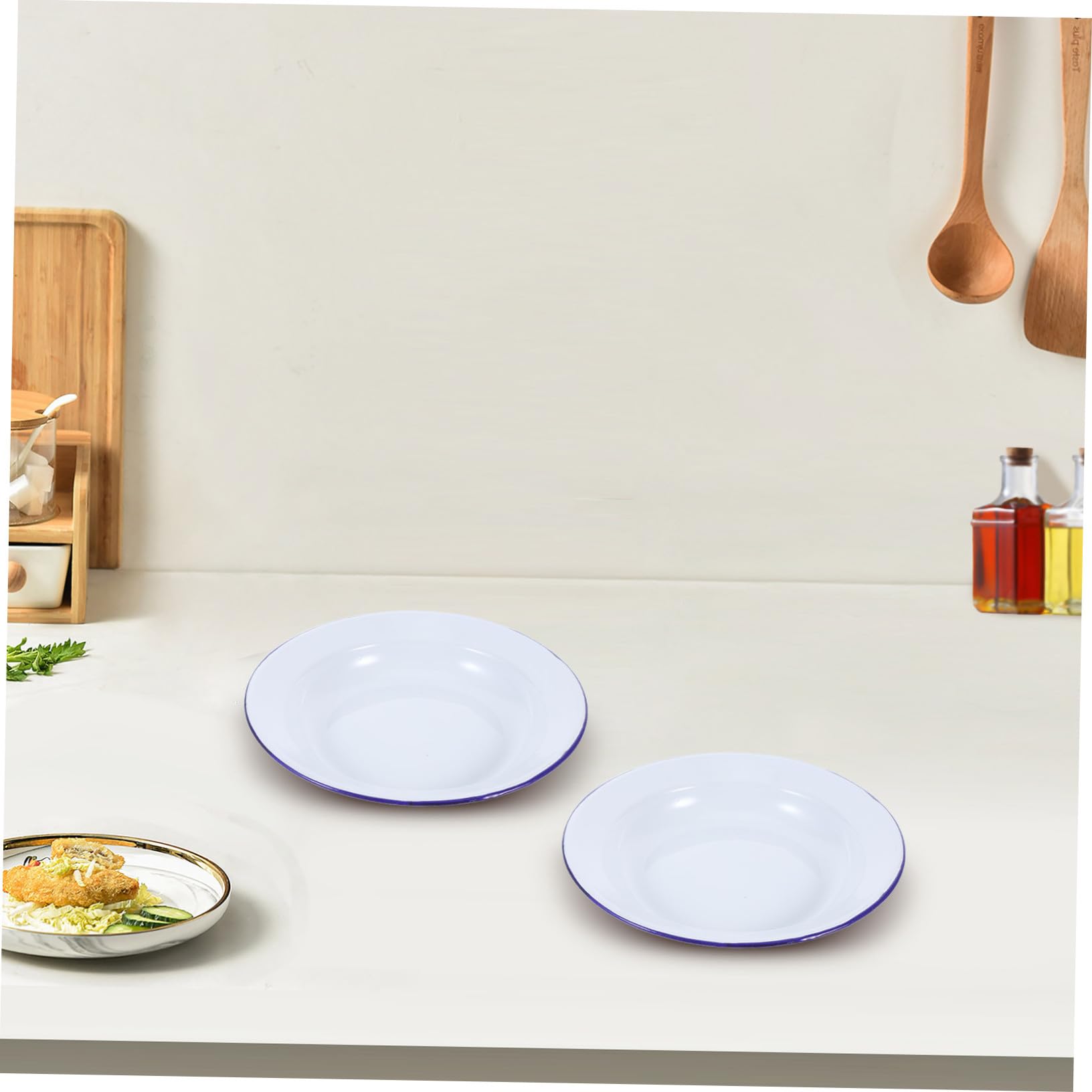 NUOBESTY Plato Blanco 5 Redondo Vintage Piezas 24cm Esmaltado
