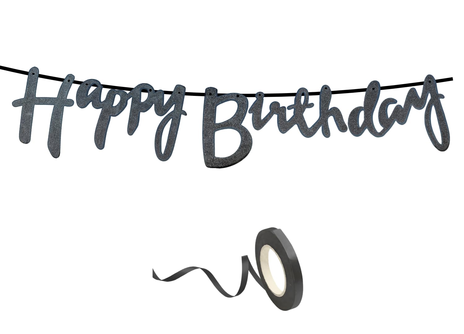 Mystic Toy Store Happy Birthday Decoration Kit Black for Boys Girls Kids Women Adults Twins Car Decorations Decor Celebration Items Item Set Combo Reusable Cursive Banner-image-45