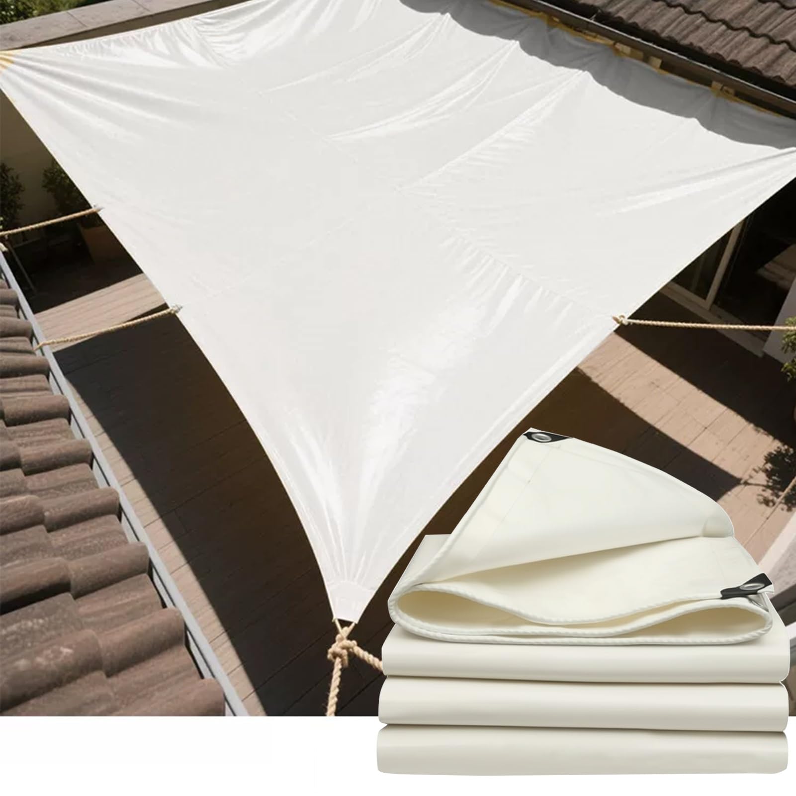 White Waterproof Canvas Tarpaulin 1.5x1.5m/1.2x1.8m, 500g/m² Heavy Duty Poly Tarp with Eyelets, Outdoor Furniture Cover Patio/Deck Awnings(1.2x1.8m(3.9ftx5.9ft))