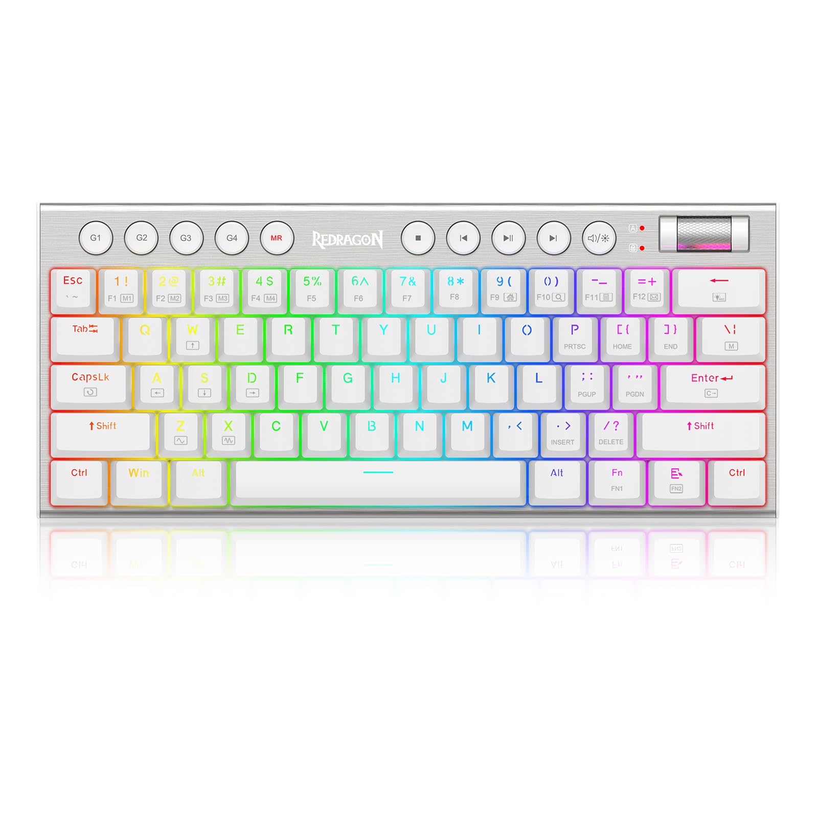 Redragon K632 PRO 60% Wireless RGB Mechanical Keyboard, BT/2.4Ghz/Wired Tri-Mode Ultra-Thin Low Profile Gaming Keyboard w/No-Lag Connection, Dedicated Media Control & Linear Red Switch, White