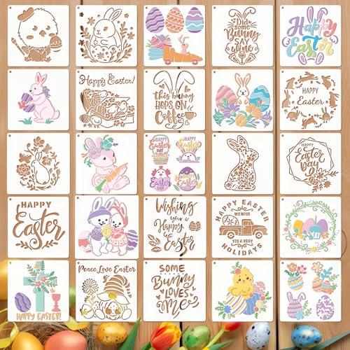 25Pcs Easter Stencils Reusable Buaszay