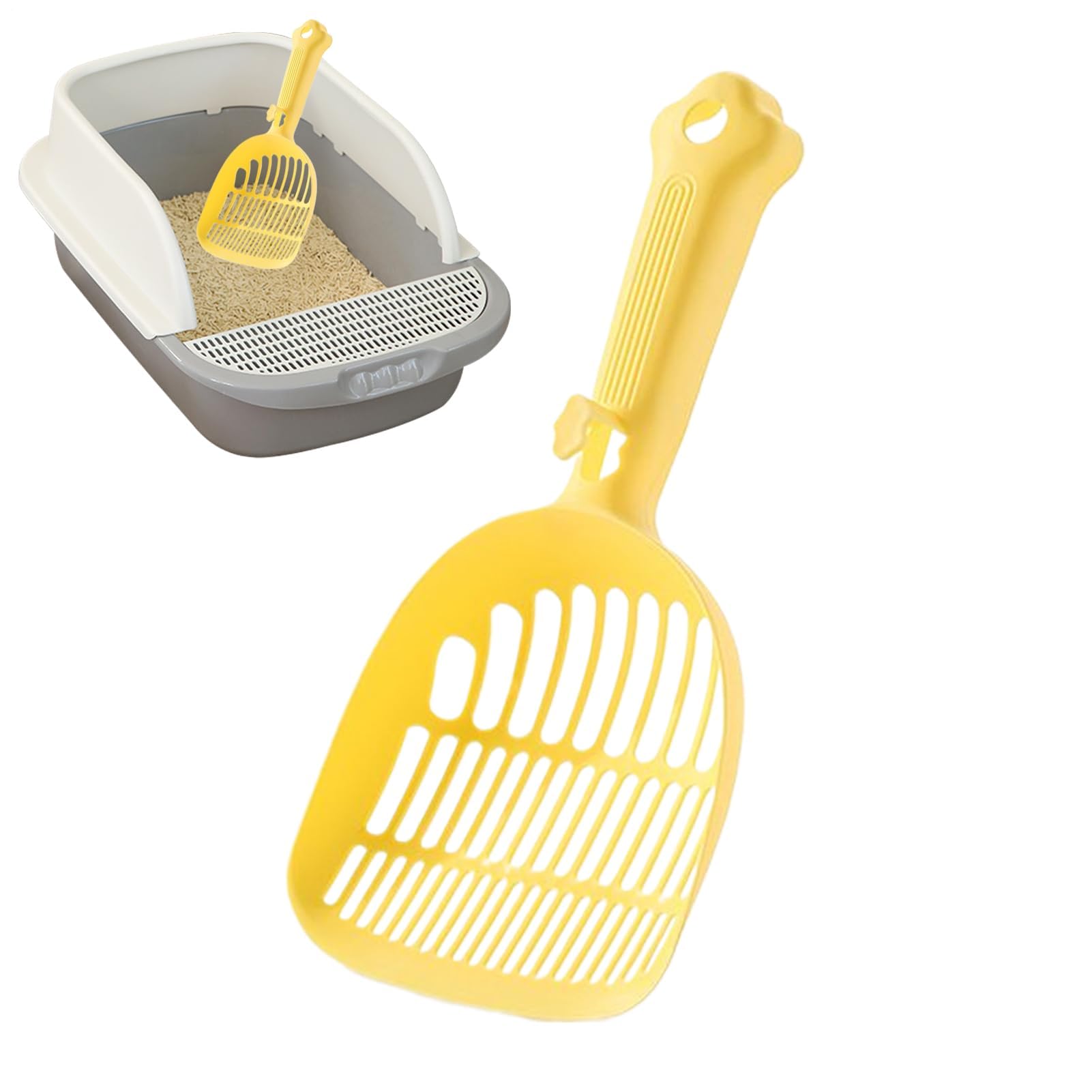 Paletta per lettiera per Gatti, Pala setaccio ergonomica con Manico Lungo for Animali Domestici, Pulizia efficiente, casa, Facile da Usare in Interni(Yellow)