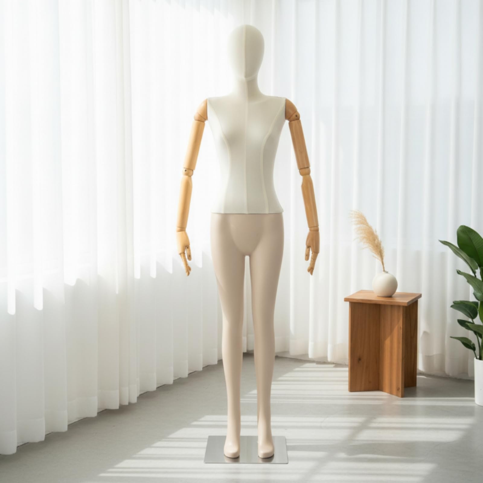 Schaufensterpuppe mit Standplatte verstellbar Gliederpuppe mit Gelenken flexibel Schaufensterfigur Standfuß für , Koreanischer Stil, Flache Schulter, Flache Brust, Aufrecht