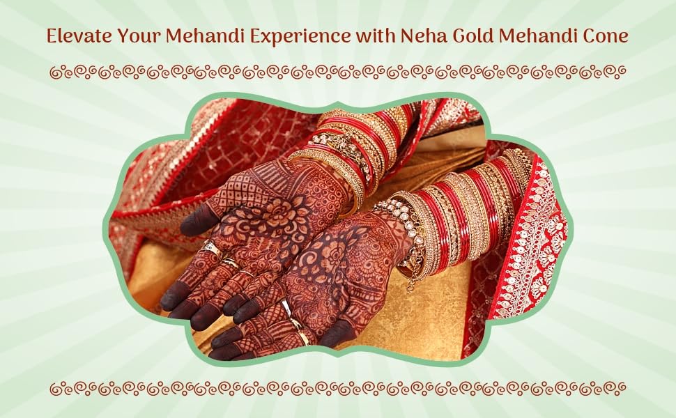Image of Neha GOLD Mehandi Cone Pure Henna Paste with Essential Oils for Application on hand, feet & body for temporary tatoo - 25g each (Pack of 4) - Net weight 100g