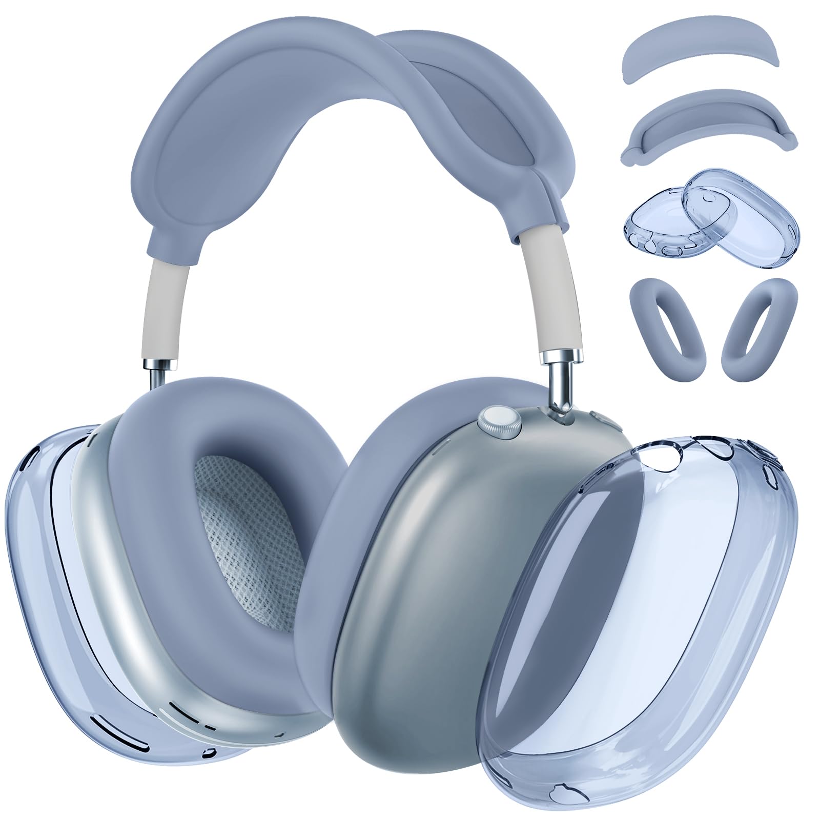 [4 in 1] Silicone Case Cover for AirPods Max, Clear Soft TPU Ear Cups Cover/Ear Pad Case Covers/Headband Covers Transparent Accessories for Apple