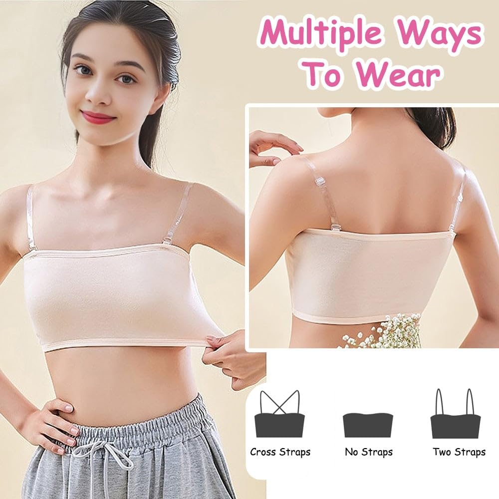 Bysion Reggiseno Senza Spalline per Ragazze Sportivo Intimo Senza Cuciture con Fisso Torace Pastiglie e Spalline Invisibili Bandeau Top Brassiere con Cotone per 10-18 Anni