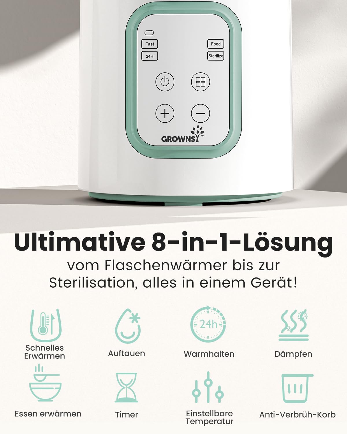 Scaldabiberon, Sterilizzatore Biberon 8 in 1 lcd Controllo Accurato Della Temperatura Per Latte Materno,Riscaldatore Di Alimenti Per Bambini Veloce e Scongelamento Scalda Senza Bpa Con Display