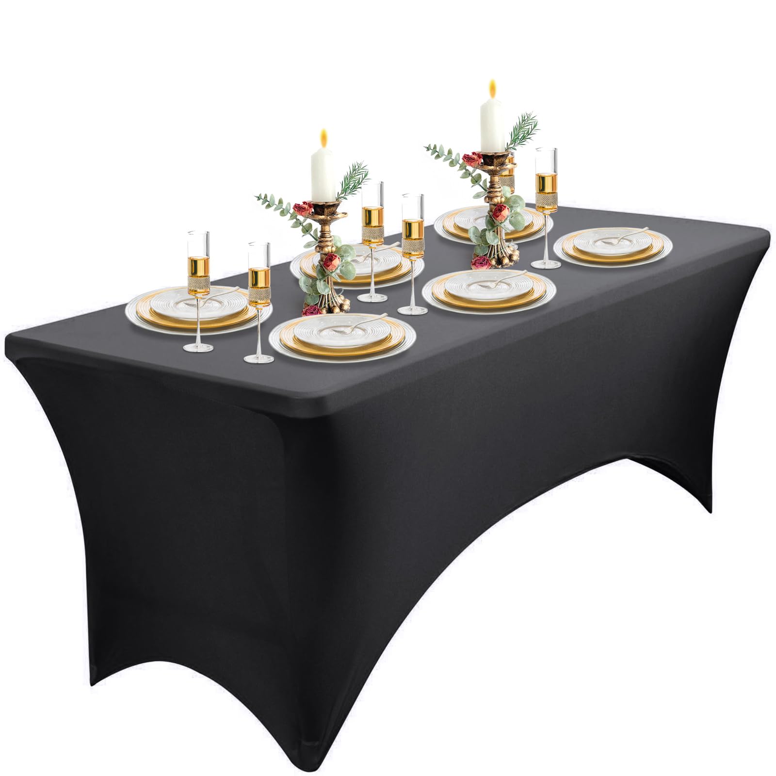 URbazaar Spandex Stretch Tablecloth Rectangle Skinny Table Cover 8FT Universal Fit Washable Wrinkle Resistant Tablecloth for Business Events Banquets Parties Weddings Celebrations
