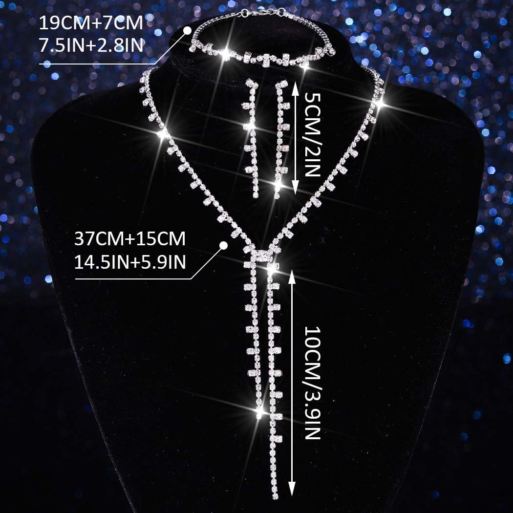 Aukmla Prom Jewelry Set Rhinestone Necklace Earrings Bracelet Sets Costume Jewelry for Women and Brides - Image 2