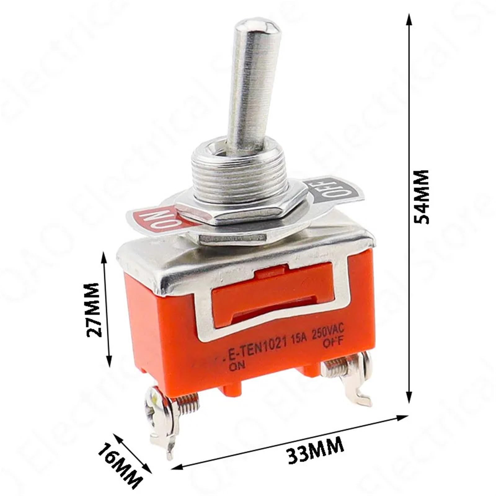 E-TEN1021 2-Pin 2 Terminal ON-OFF 15A 250V Toggle Switch Orange 10Pcs(E-TEN102 and Cap)