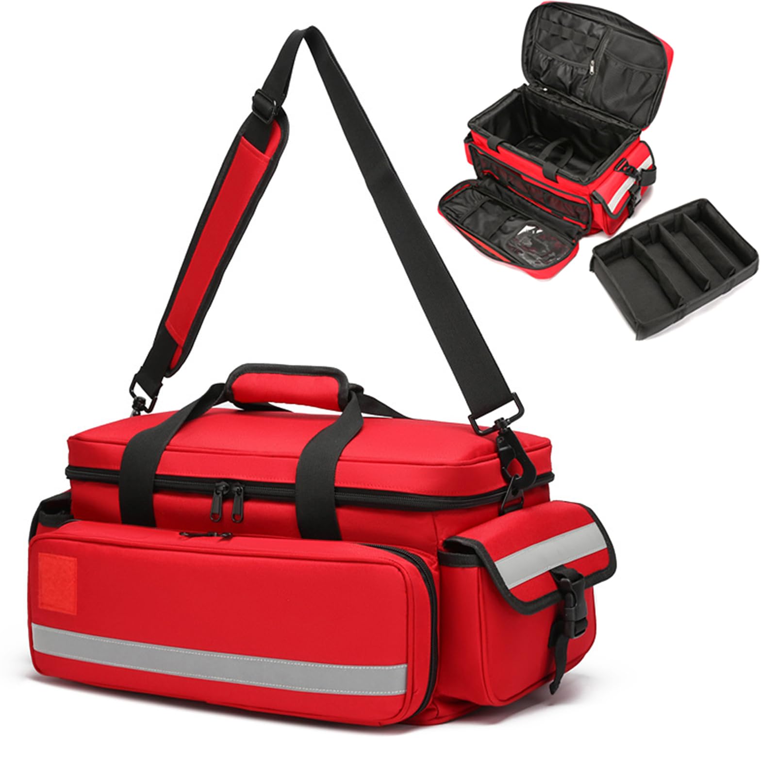 Puste apteczki pierwszej pomocy， Pusta torba na ramię First Responder Trauma EMS 50x30x23cm wielokolorowa(Red)