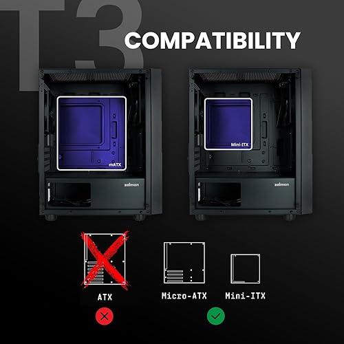 Miniatura 7 de Zalman T3 Micro ATX Case, MATX PC Case with 2 x 120mm Fans Pre-Installed, Full Tempered Glass Side Panel, Compact Mini Tower Gaming Computer Chassis