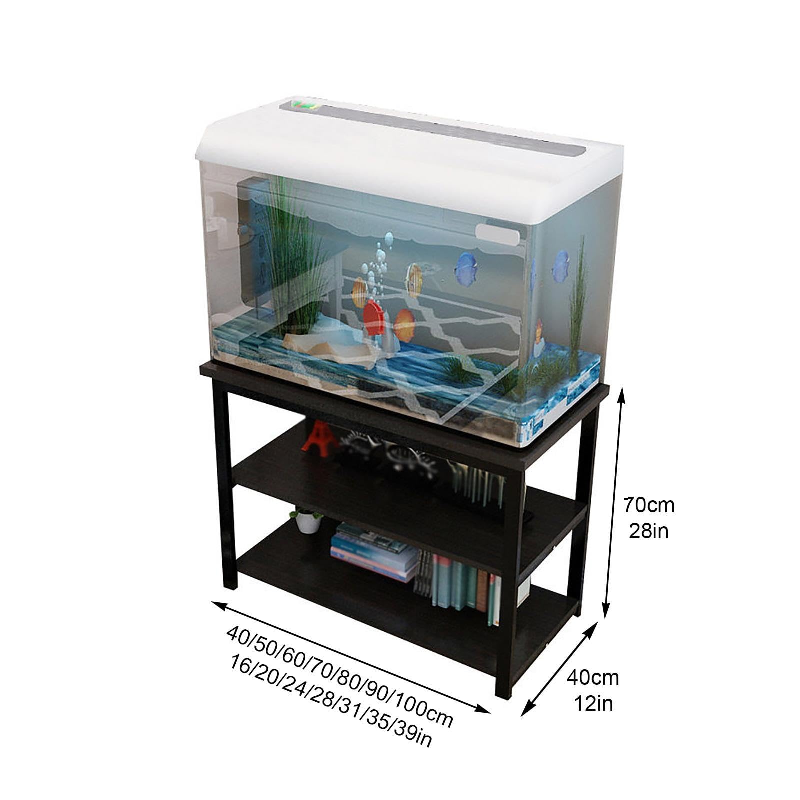 Tavolo per Acquario, Supporto per Acquario | Scaffale a 3 Ripiani, Portata 200 kg, Piedini Antiscivolo, Facile da Montare(Black C,60x40x70cm/24x12x28in)