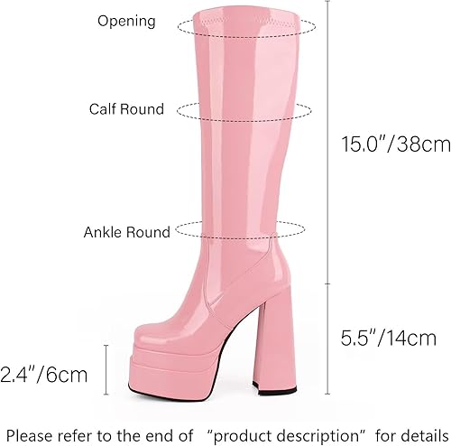 Miniatura 4 de wetkiss Botas de plataforma hasta la rodilla con tacón grueso para mujer, botas negras de tacón alto para mujer, bota gogó con cremallera lateral