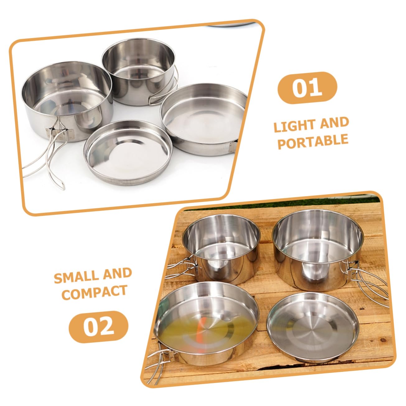 Milisten Set de Casseroles Acier Inoxydable pour Camping Ustensiles de Cuisine Pratiques et pour Randonnée BBQ et Activités de Plein Air