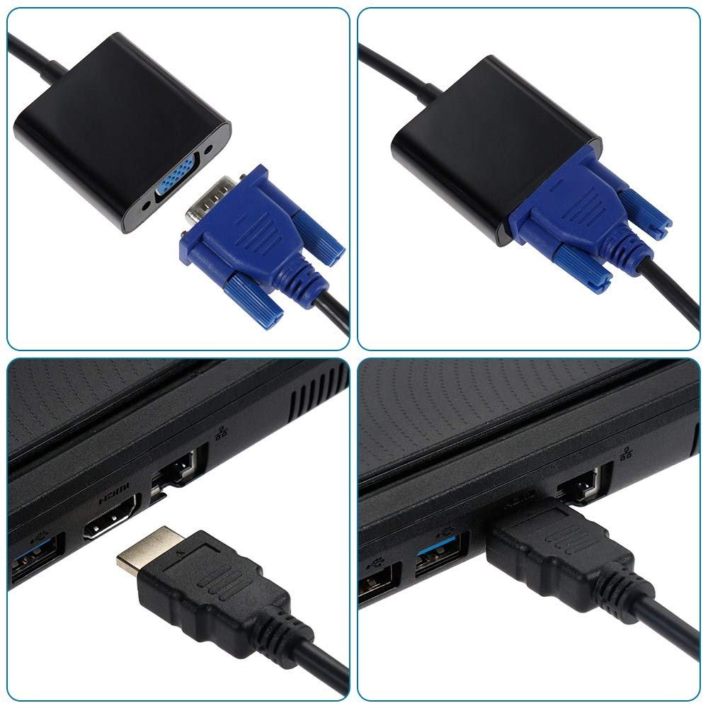 LAAT 1pcs Cavo Adattatore HDMI a VGA 1080p per Chromebook Lettore Dvd la Pulizia Portatile PC Raspberry Pi TV Box Ultrabook Nero