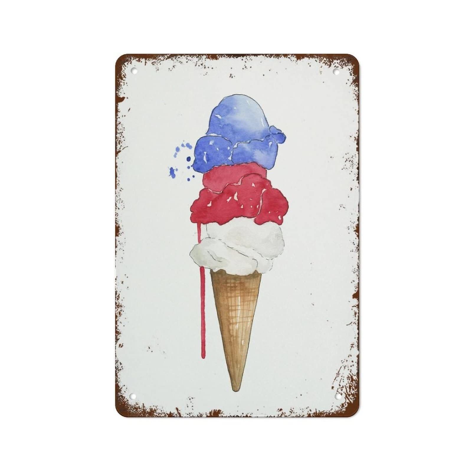 ICYJRFHLTF Retro Americana Ice Cream Sign Vintage Tin Sign Patriotic 4th of July Wall Decor For Kitchen Bar Cafe Summer Celebration 8 X 12 inch