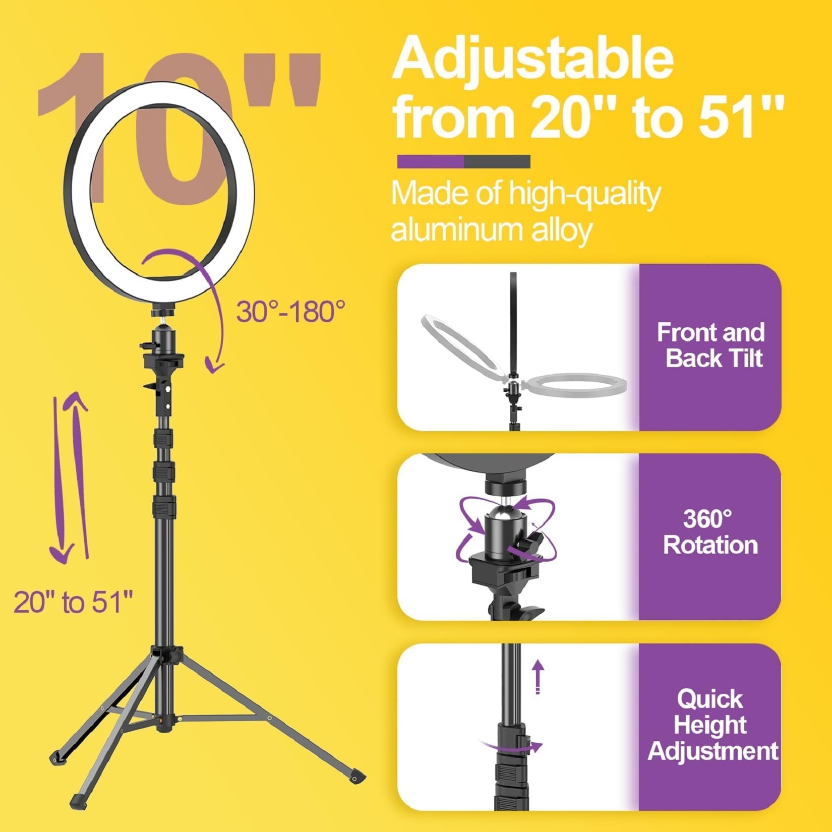 EMART 10" Ring Light with 55" Extendable Tripod Stands and Phone Holder, Dimmable LED Circle Round Light for Selfie Camera Photography/Makeup/YouTube Video/Vlogging/Live Streaming
