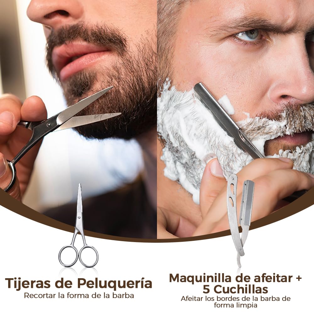 Bledras Kit Cuidado Barba Hombre 13 en 1, Cuidado Barba Hombre con Aceite Para Barba, Champú Para Barba, Crema Para Barba, Lápiz Para Barba, Tijeras, Cepillo Para Barba, Peine Para Barba