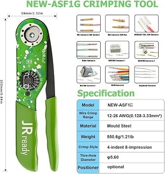 JRready Green Crimping Tool NEW-ASF1G 12-26 AWG with ST5128 Gauge Kit 8 PCS GO NO GO Gauge Set