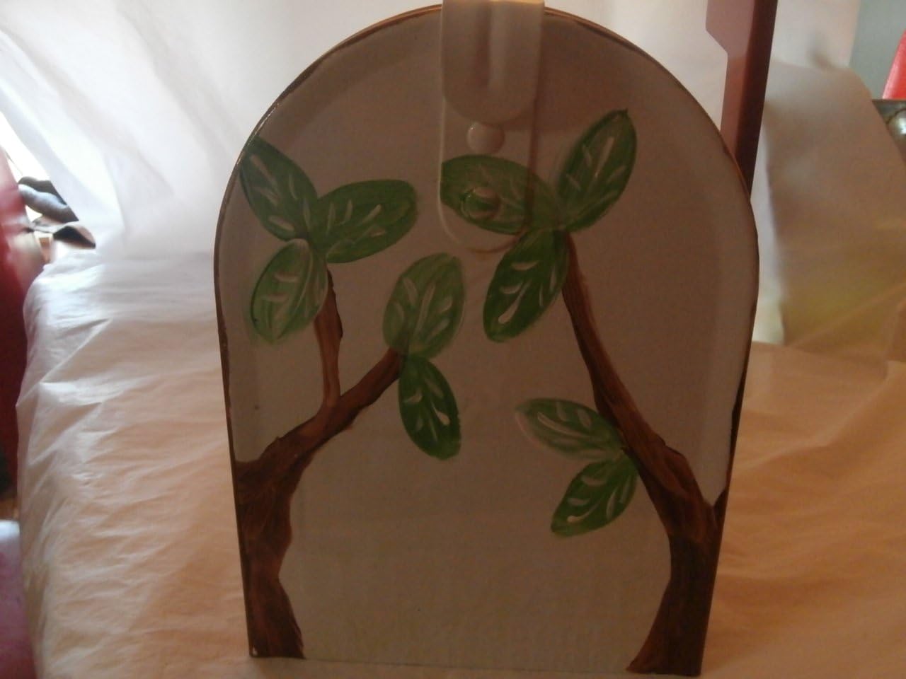 Hand painted standard metal mailbox in fun owls hanging out in a tree.