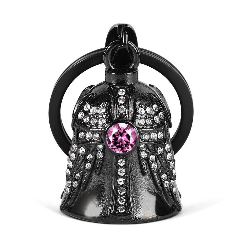 Birthstone Guardian Angel Motorrad Glöckchen: Kreuz Angel Wings Biker Bell | Motorrad Schlüsselanhänger Guardian Bell, Motorrad Zubehör Gremlin Bell Geschenke Für Männer und Frauen