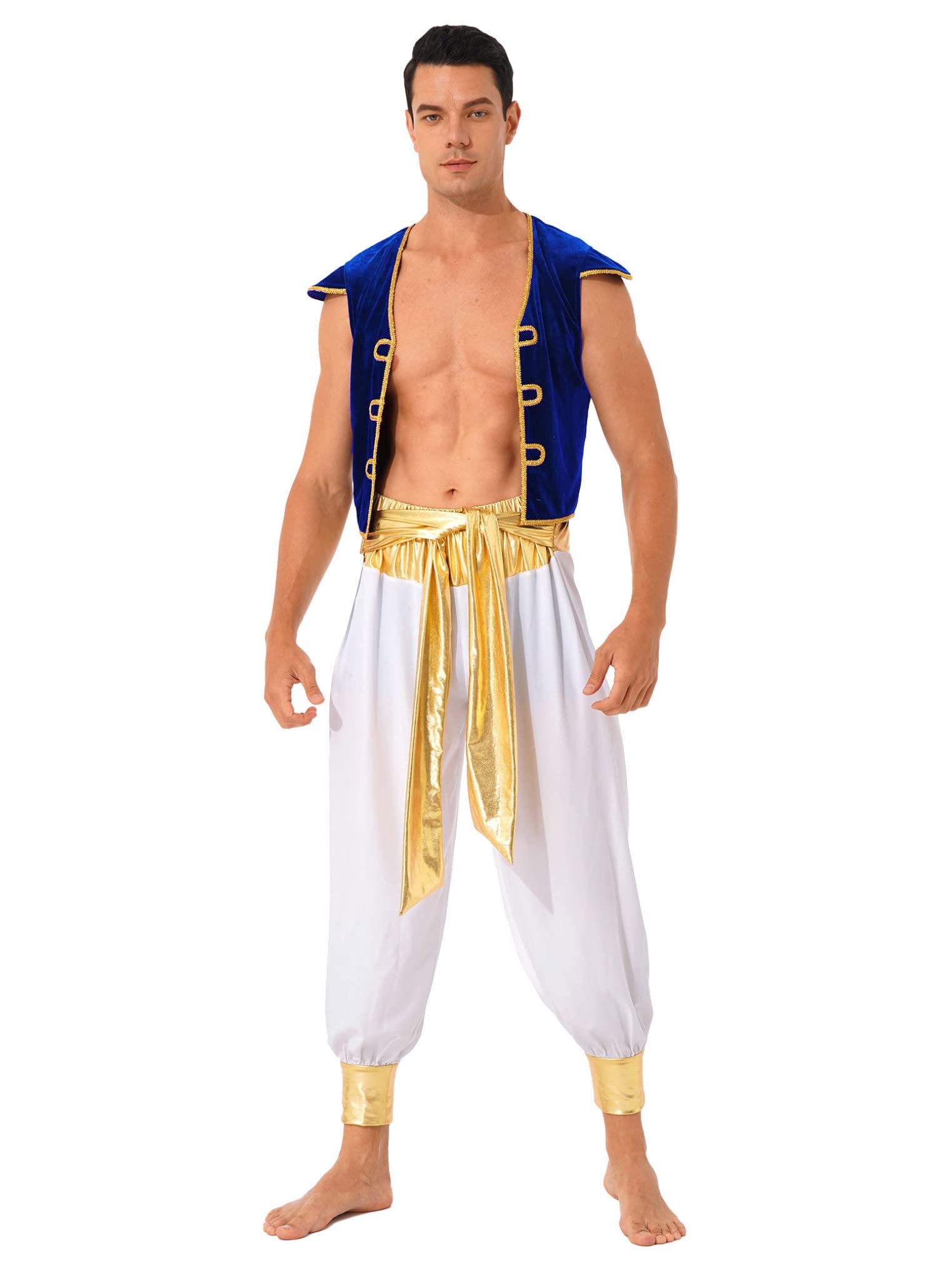 Freebily Costume Principe d' Arabia Uomo 3 Pezzi Gilet in Velluto + Cintura + Pantaloni Bloomers Costume di Halloween Gioco di Ruolo Cosplay Aladino Costume Carnevale