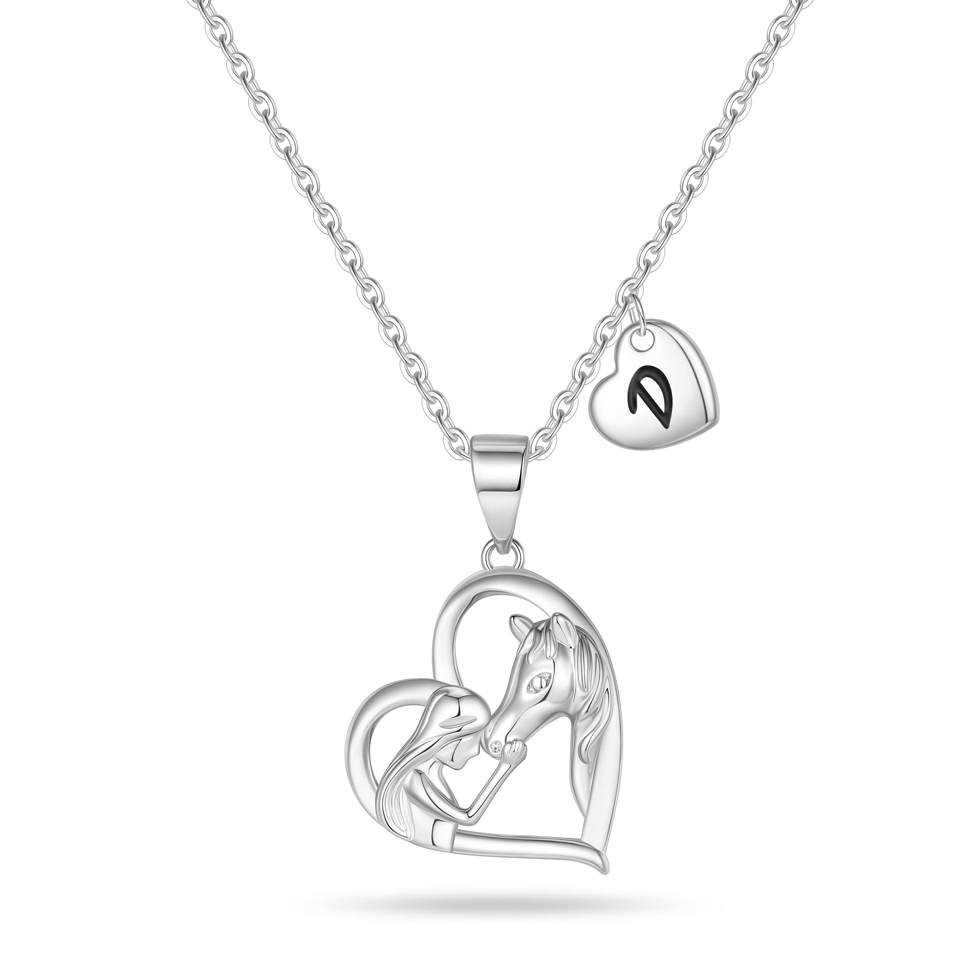 GLIJWELE Horse Gifts for Girls Horse Necklace, Silver Initial Heart Necklace Horse Necklaces for Girls Women Easter Gifts Girls Jewelry Letter Initial Necklace for Girls