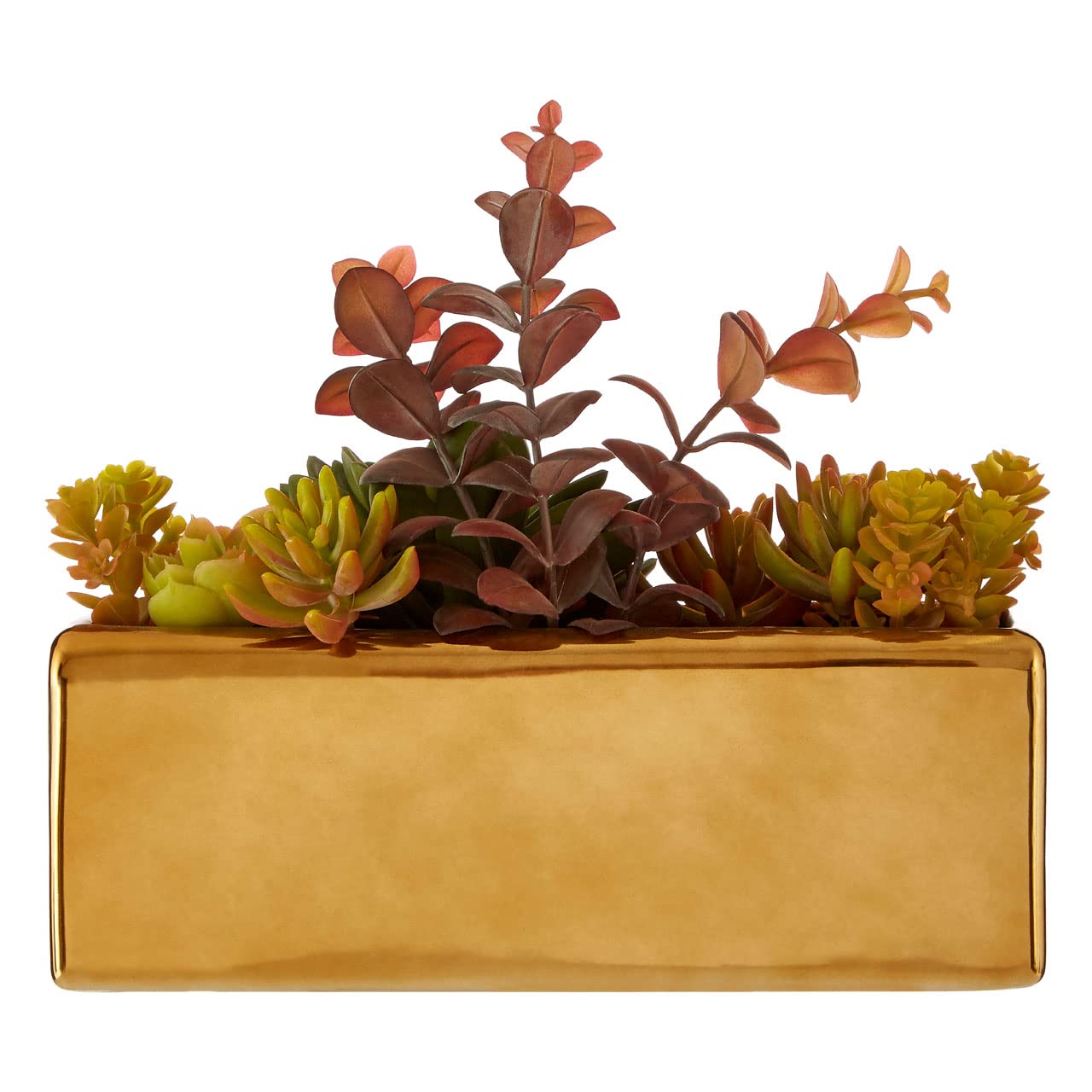 Premier Housewares Mixed Succulents with Ceramic Gold Pot/Small Succulents Plants in Pots/Artificial Succulent Plants Indoors in Pots/Small Succulents Plants / W11 x D27 x H24cm
