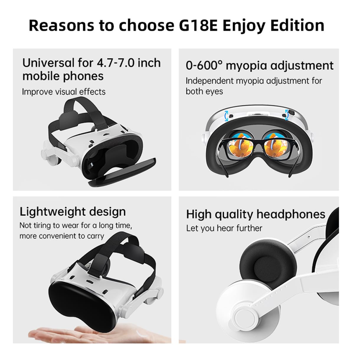 Casque VR pour iPhone et Android, Lunettes de réalité virtuelle 3D avec éclairage Bleu pour Jeux VR, Films et vidéos, Compatible avec des téléphones de 4,7 à 7,0 Pouces (with Headphones)