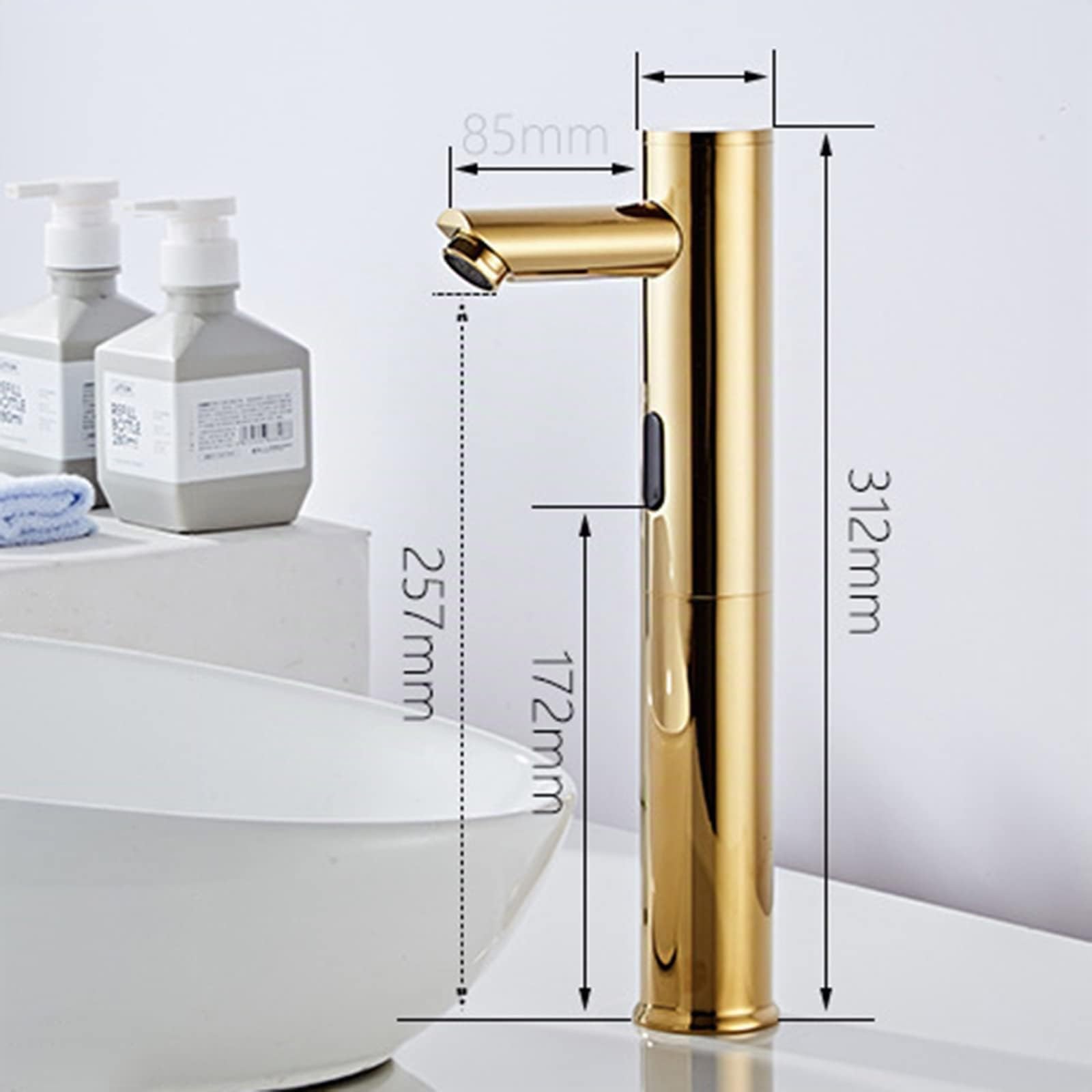 Touchless Rubinetti con Sensore Automatico Rubinetto con Sensore Automatico Miscelatore Lavabo Alto Per Bagno,Oro-A,Rubinetto Acqua Fredda e Calda