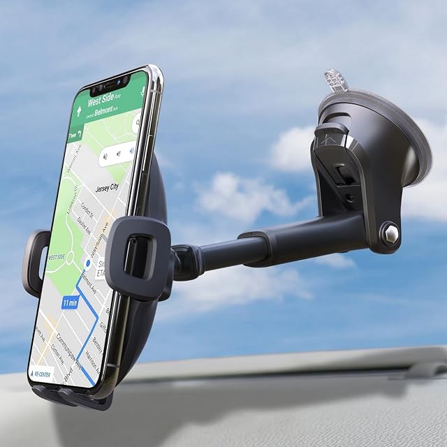 APPS2Car Car Phone Holder, Dashboard Windscreen Sturdy Suction Cup Phone Mount, 360° Universal Phone Holder for Car Compatible for 4.7-6.8 iPhone 12/11/Pro, Samsung S21 and More