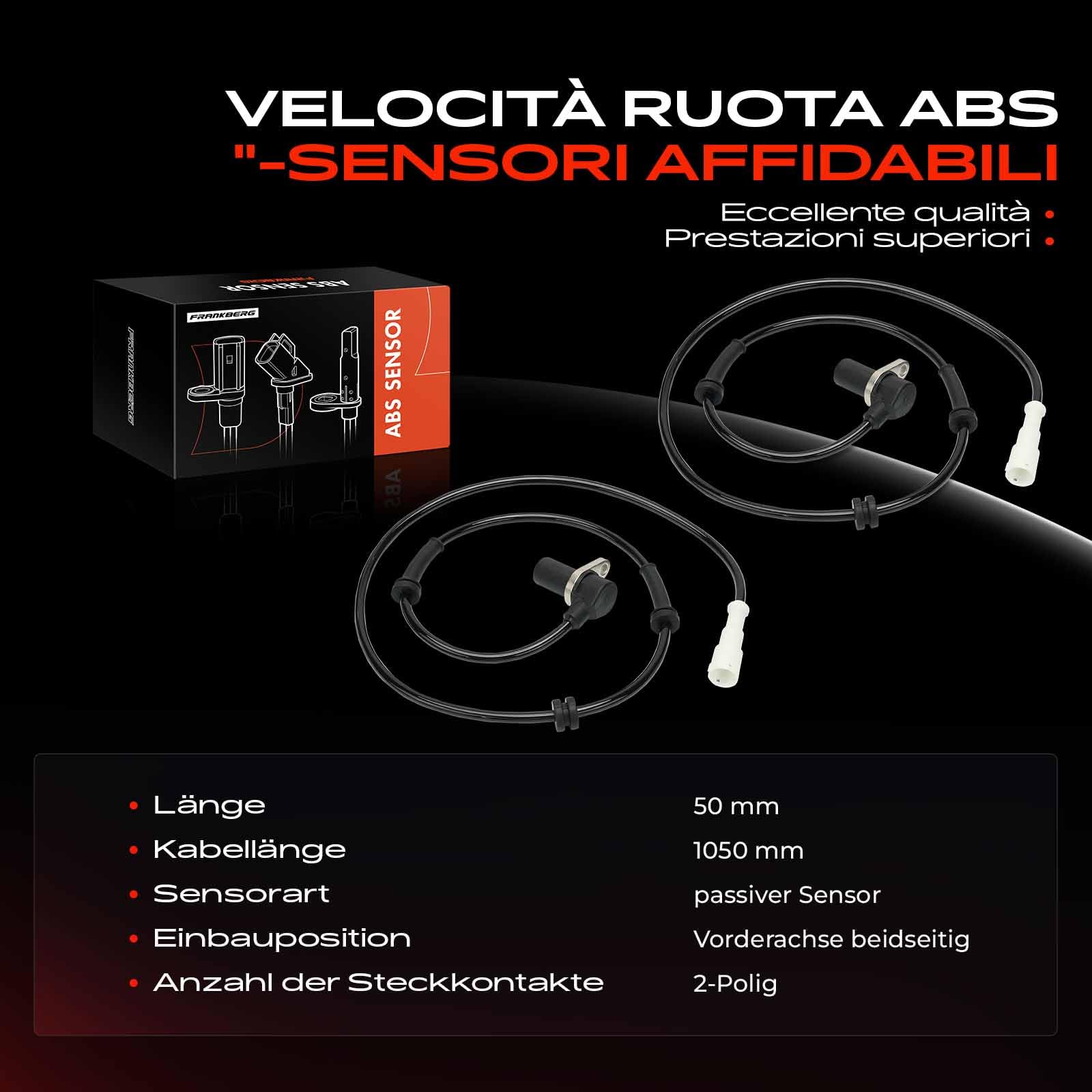 Frankberg 2 sensori di velocità ruota ABS anteriori sinistro e destro a 2 | Compatibile con Leganza Klav
