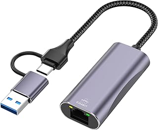 USB C to Ethernet Adapter, USB 3.0 to RJ45 Gigabit LAN Nylon Braided Wired Network 1000Mbps, Aluminum Alloy USB Ethernet A...