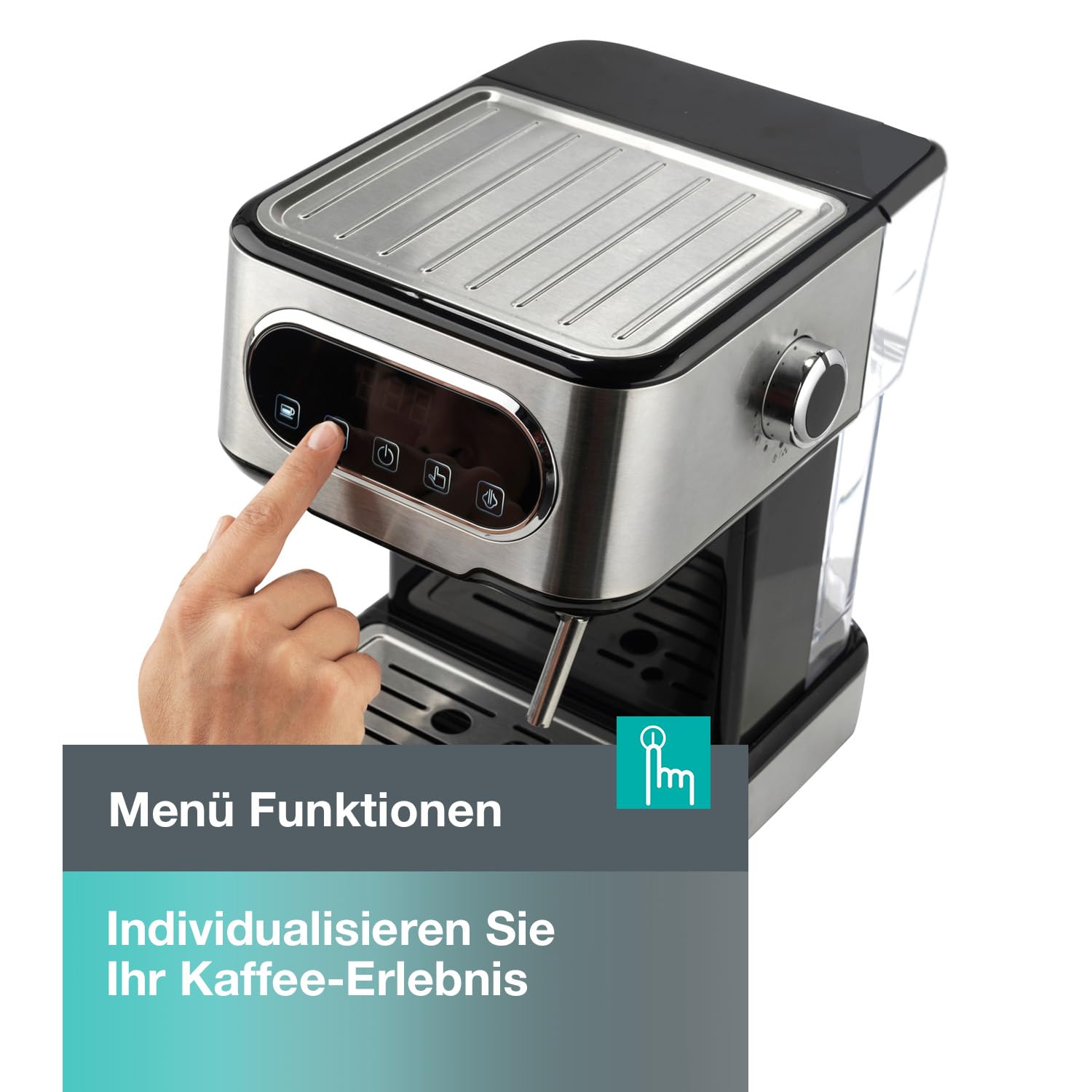 Gorenje ESCM 15 DBK Espresso Siebträgermaschine/Espressomaschine mit professioneller Milchschaumdüse/1,5 l Wassertank/15 bar/Edelstahl, Silber/Schwarz