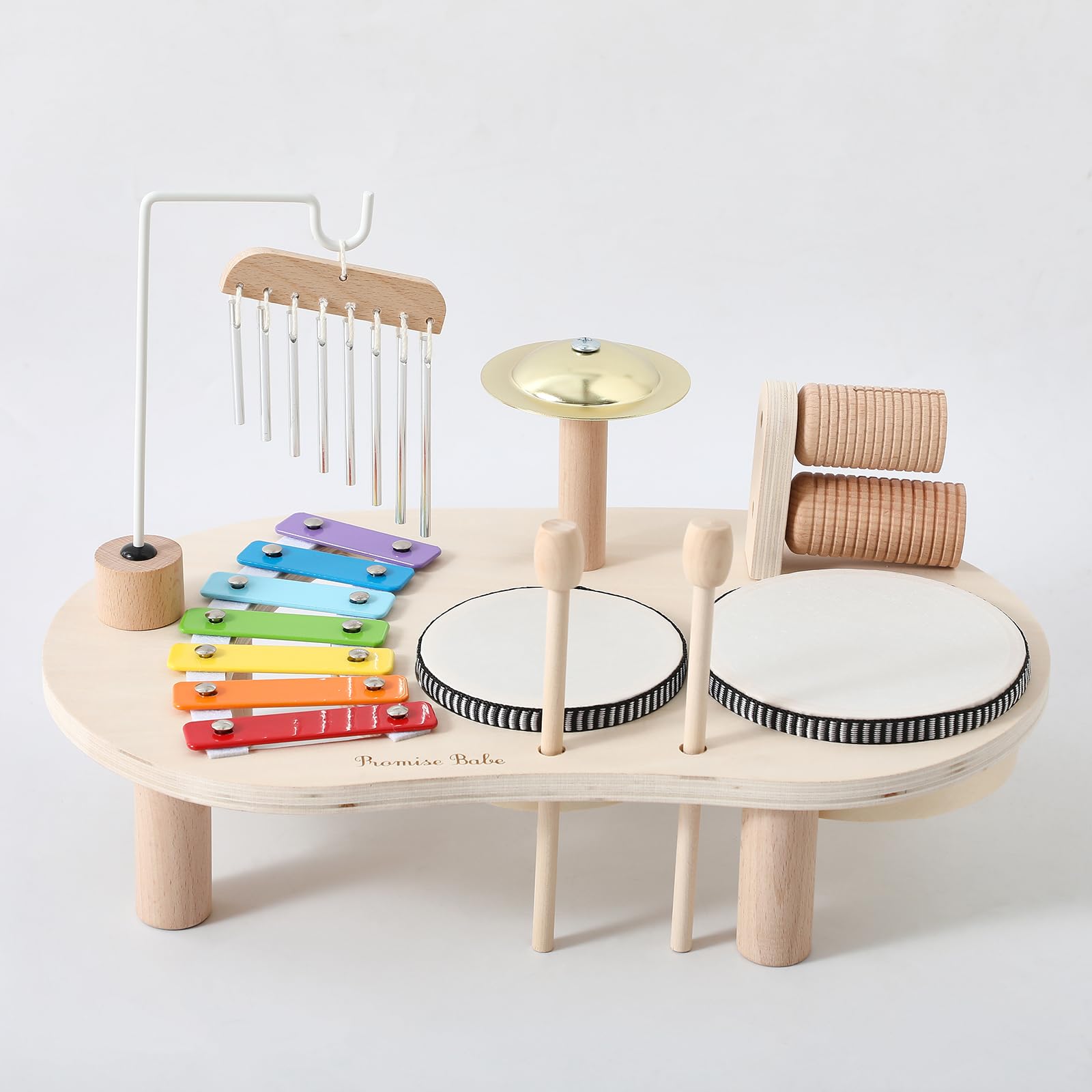 Promise Babe Wooden Musical Instruments for Toddlers 1-3, Percussion Instruments for Kids Baby Drum Set Xylophone, Montessori Educational Musical Toys, Gifts for Girls Boys Christmas - 2