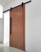 Porta De Madeira + Kit De Correr 2m + Puxador Flat 1m Preto Cor:Carvalho