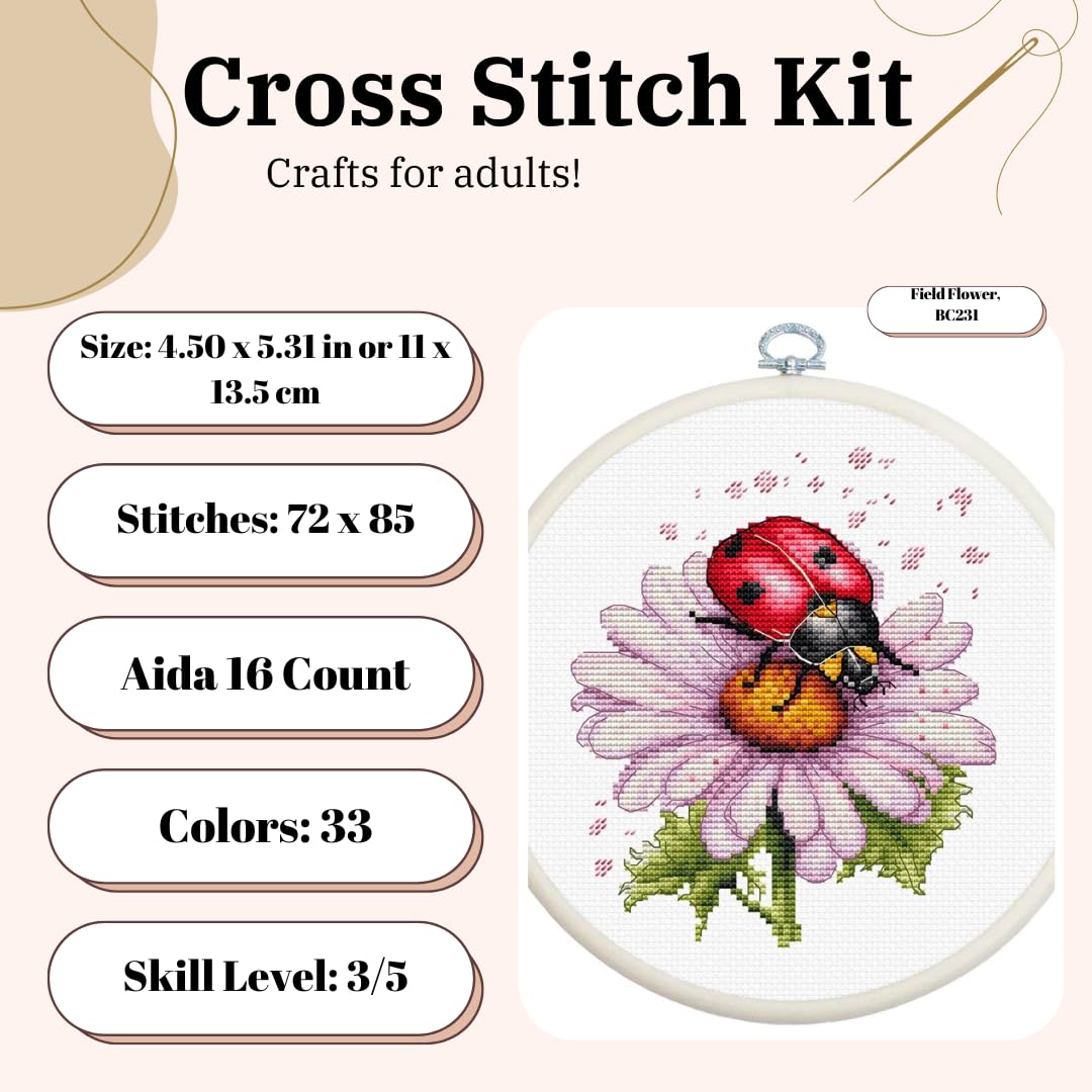 Luca-S Cross Stitch Kit with Hoop Included Field Flower, BC231, Counted Cross Stitch Kit for Adults Needlecraft and Embroidery Kit - Image 2