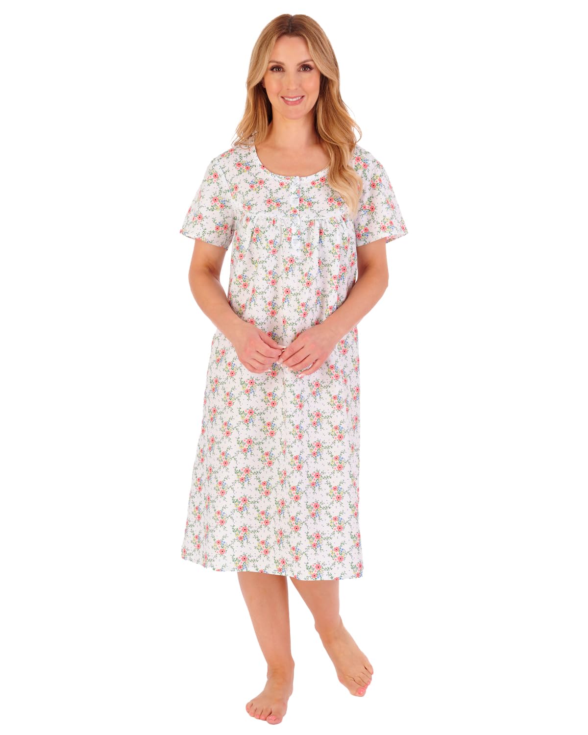 Slenderella Ditsy Floral Short Sleeve Nightie ND05227 White 20-22
