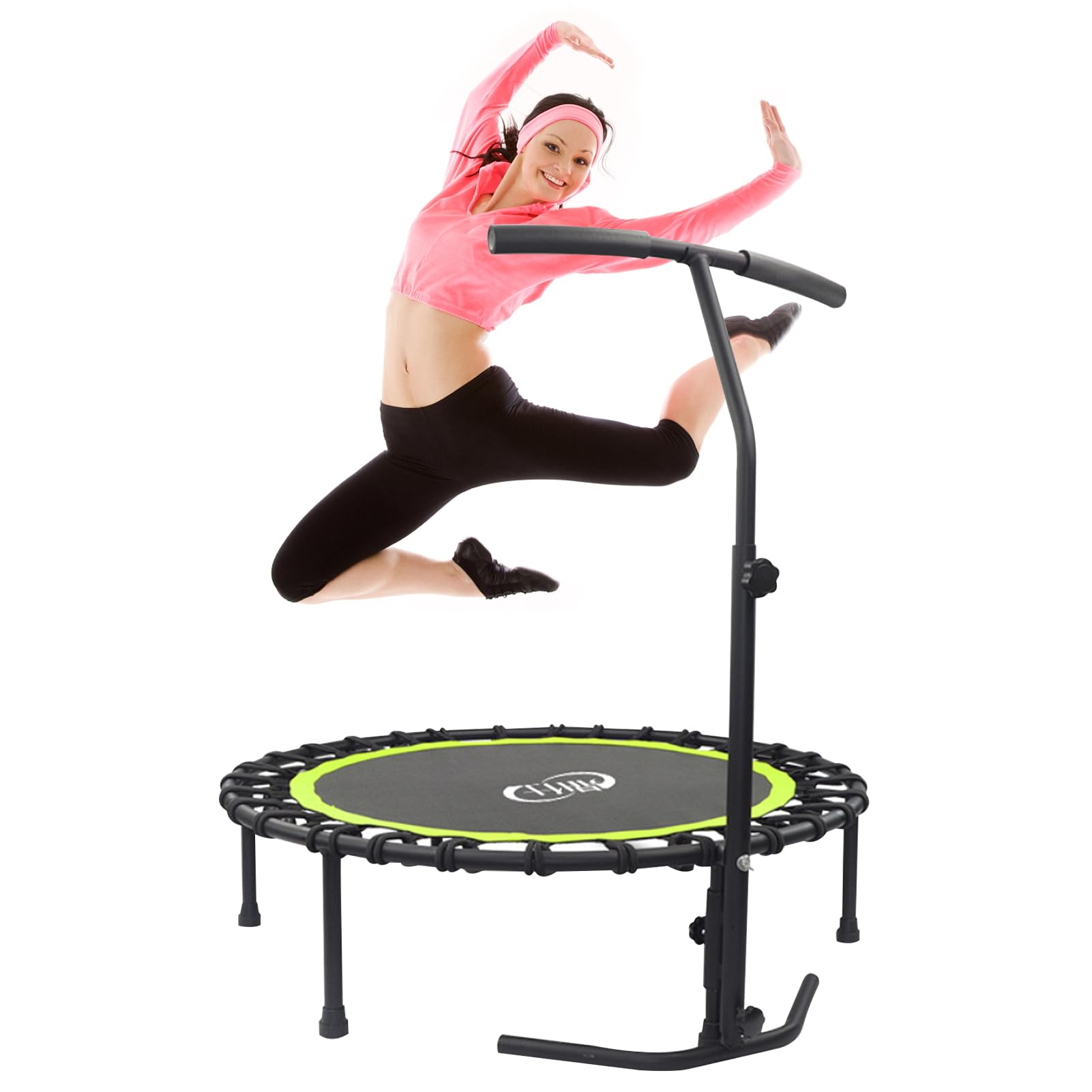 DAYONG 40" Fitness Trampoline with Adjustable Foam Handle. Trampoline Bounce Workout Indoor For Adults and Kids, Silent Trampoline Workout Max Load 150KG