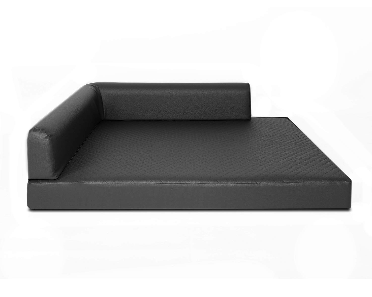 Mayaadi-Home Eck Hundebett Rogo Hundekorb Kunstleder Hundesofa Hundekissen Gestepptes Schwarz L (90x120x10 cm)