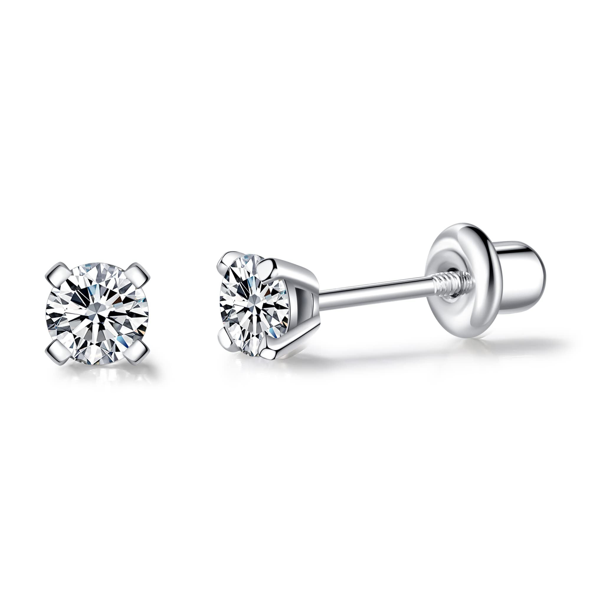 LUCKMORA Pendiente Plata de Ley 925 Semental Unisex Diamante Brillant Pendientes Hombr Mujer Circonita 4mm Regalo de Cumpleaños Navidad San Valentin