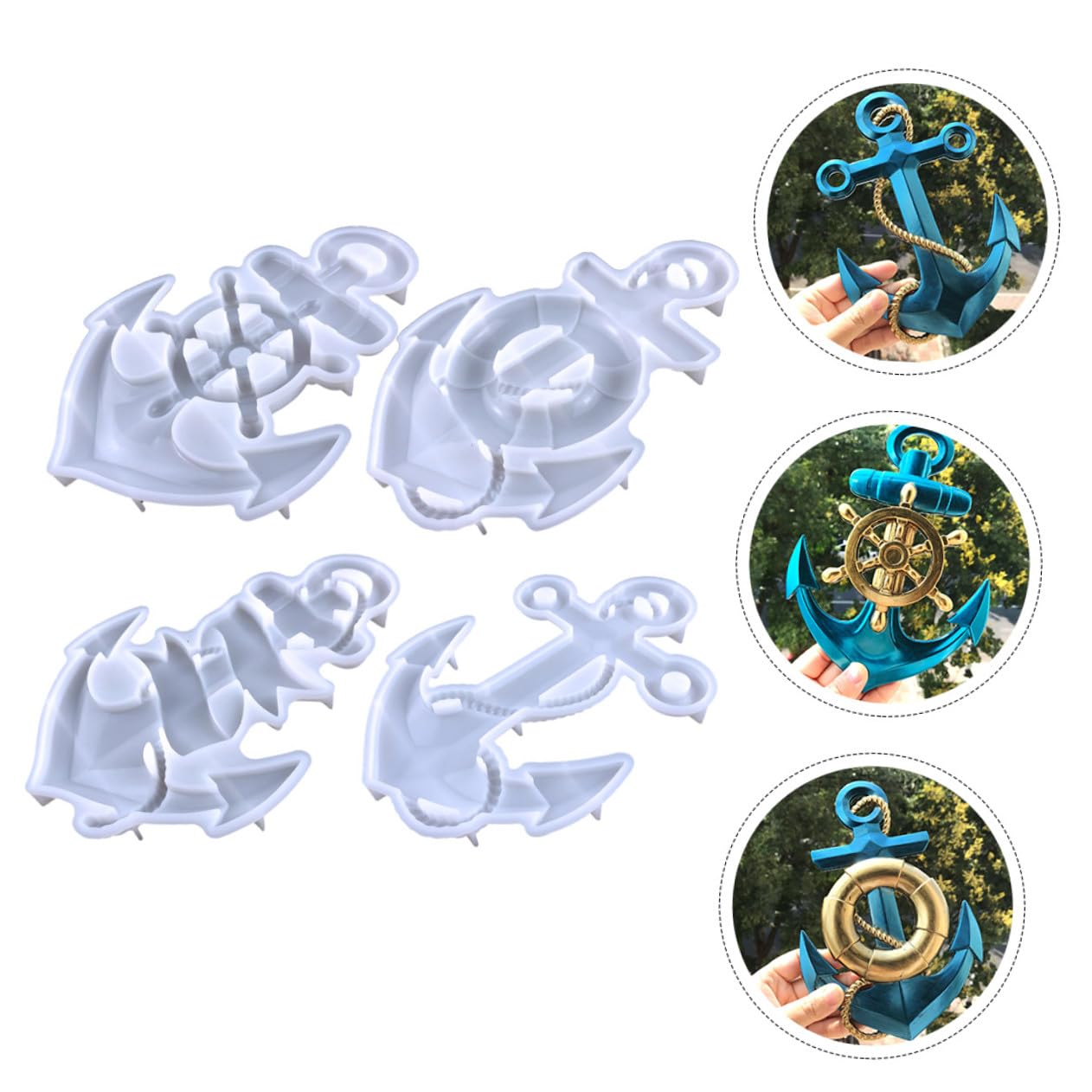 Hemobllo 4 Pezzi Stampo in Silicone a Forma di Ancora, Riutilizzabile, Flessibile, per Decorazione Murale e Targhetta Porta, per Fai da Te