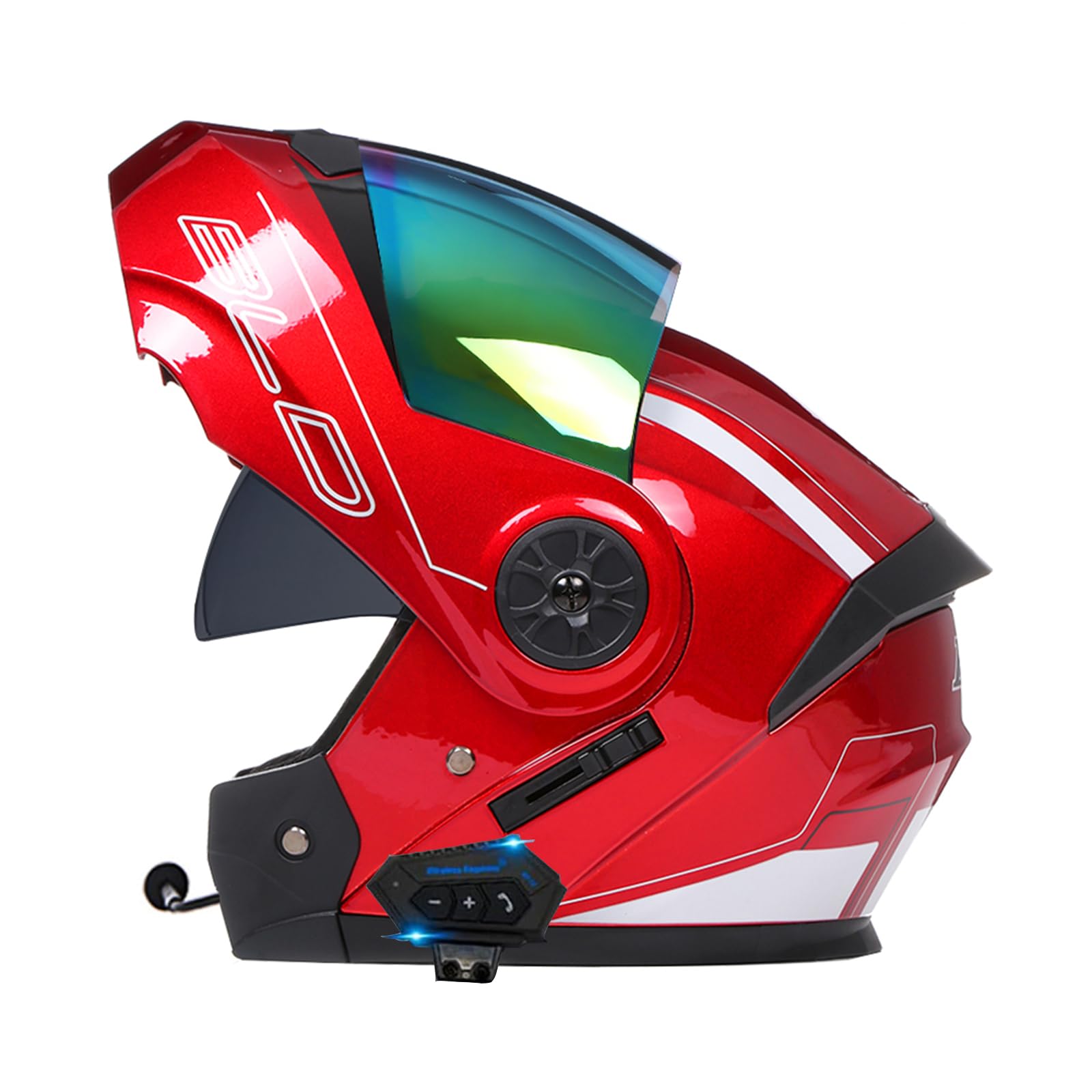 Modulaire Double Visière Intégrale Bluetooth Casque,Anti-buée Casque De Moto Étanche Intégrés Bluetooth Casque pour Hommes Et Femmes Homologué ECE Bluetooth Casques 55-62CM