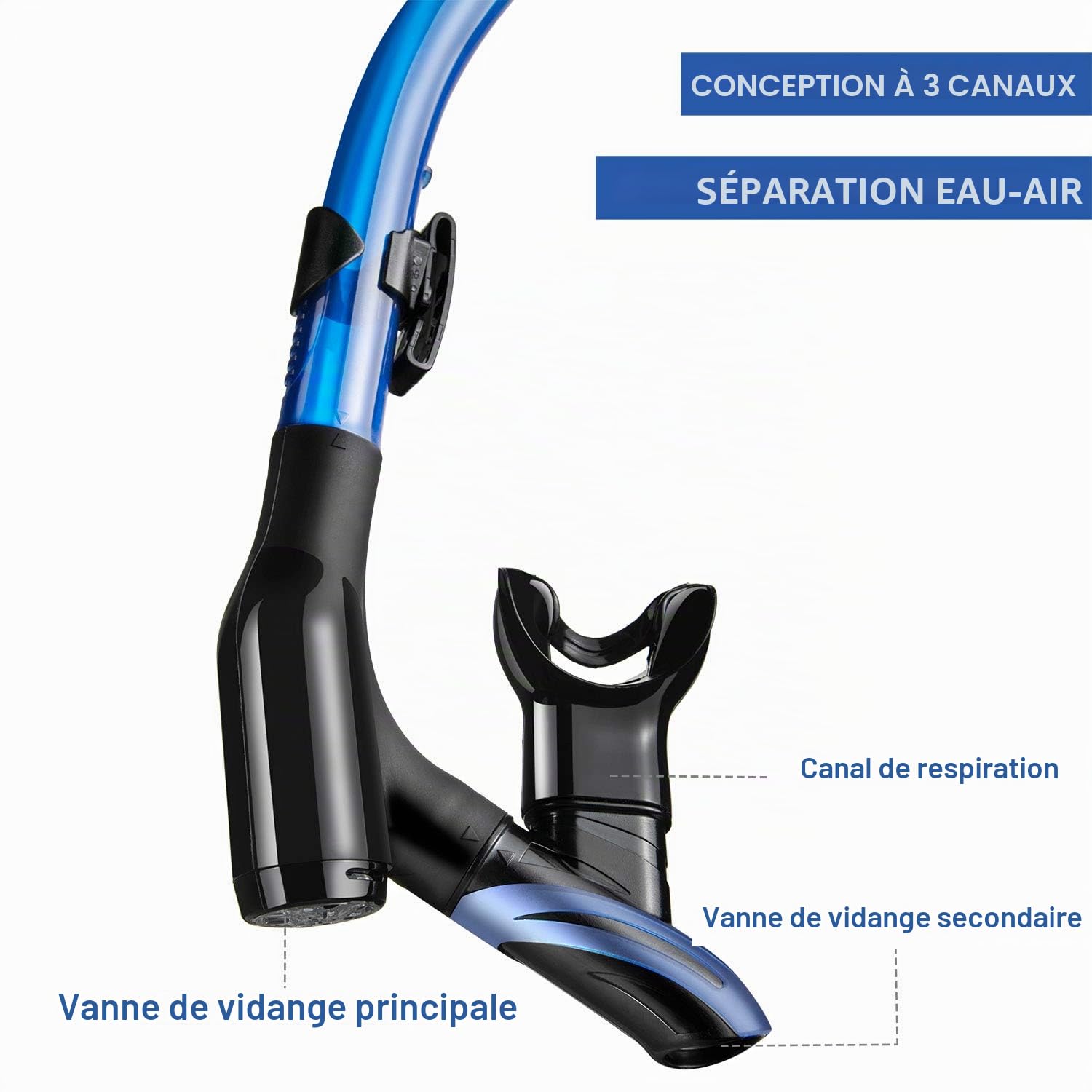 Dorlle Masque Plongée Adulte Verre Trempé Anti buée étanche Snorkeling Tube Respiration Sèche 3 Canaux