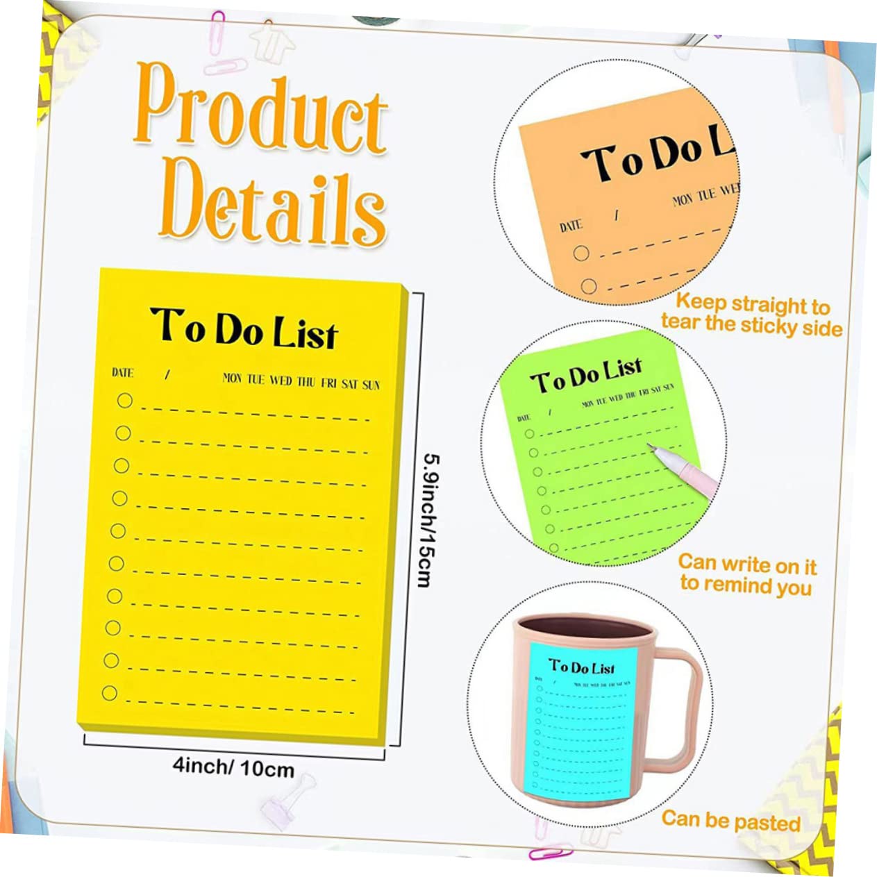 Blocs-notes Autocollants Fluorescents 16 Livres en Papier, 50 Feuilles