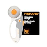 Fiskars 60mm Rotary Cutter for Fabric with Ergonomic Loop Grip And Comfort Handle, Titanium Rotary Fabric Cutter for Thick Materials, Easy and Safe Blade Change, Sewing Supplies and Quilting Tools