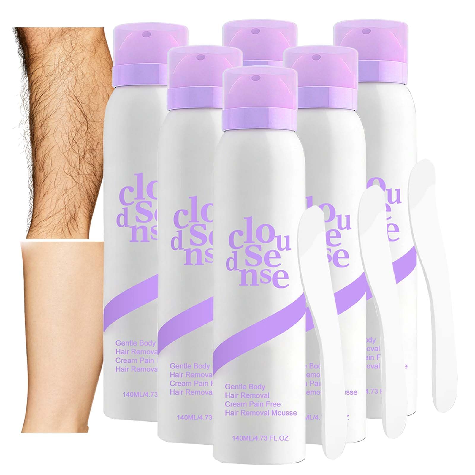 Cloud Sense Jedwabista pianka do depilacji, bezbolesny krem do depilacji, miękki i kojący krem do depilacji pod pachami okolice bikini, spray do pianki do depilacji gładkich (6 szt.)